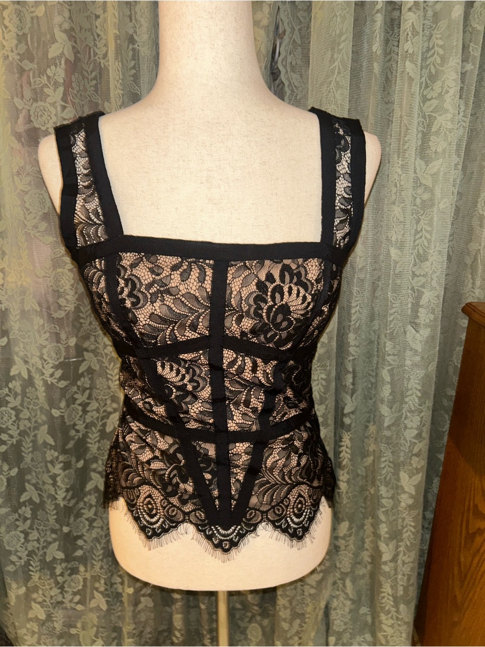 Bebe Black Open Back Lace Up Corset Back Going Out Top - Picture 3 of 6